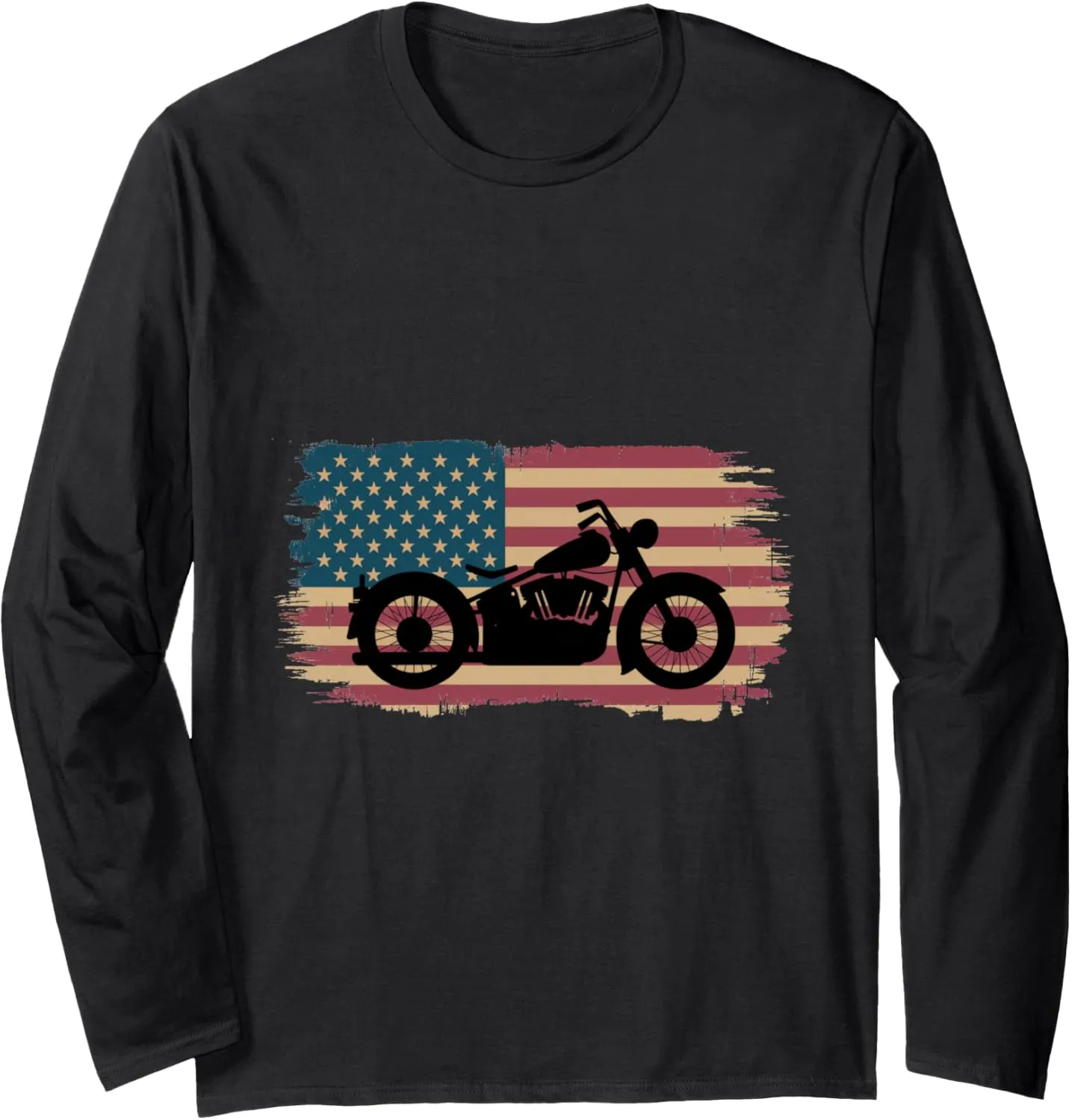 Vintage American Flag Motorcycle Long Sleeve T-Shirt