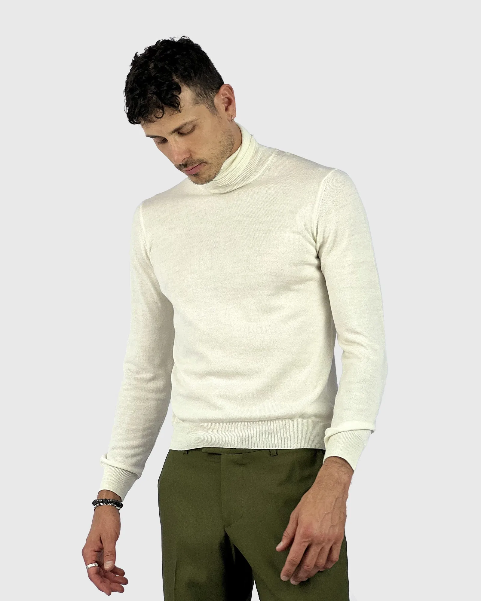 VISCONTI W23R IVORY WOOL ROLL NECK / POLO NECK