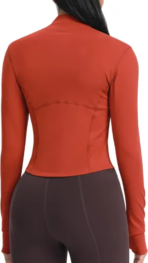 Women BBL Jacket Full Zip UP Workout Athletic Cropped Jacket wIth Thumb Holes Running Yoga Sportswear