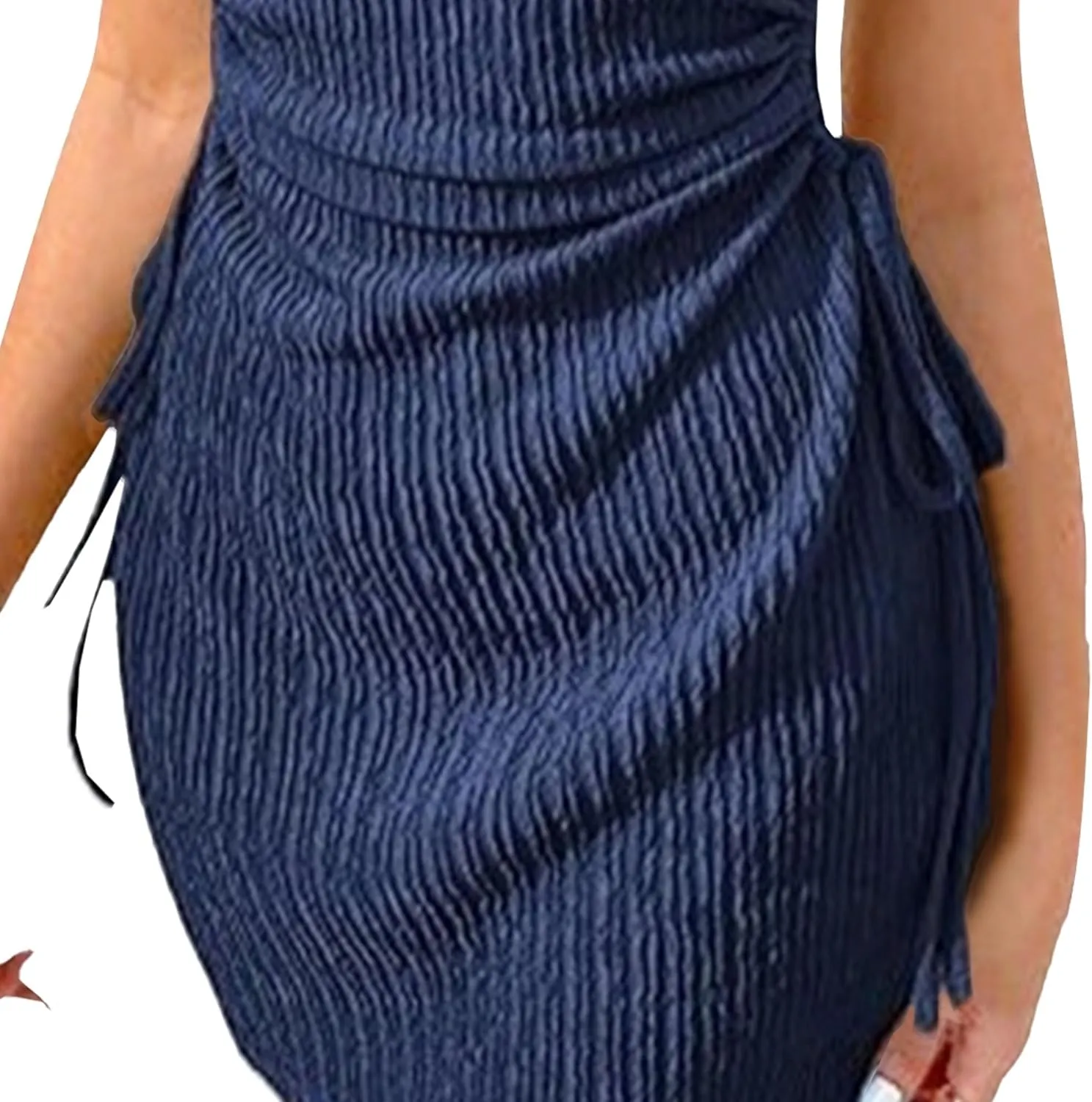 Women Summer Dresses Crewneck Sleeveless Bodycon Cut Out Mini Dress Ribbed Drawstring Ruched Wedding Guest Dress