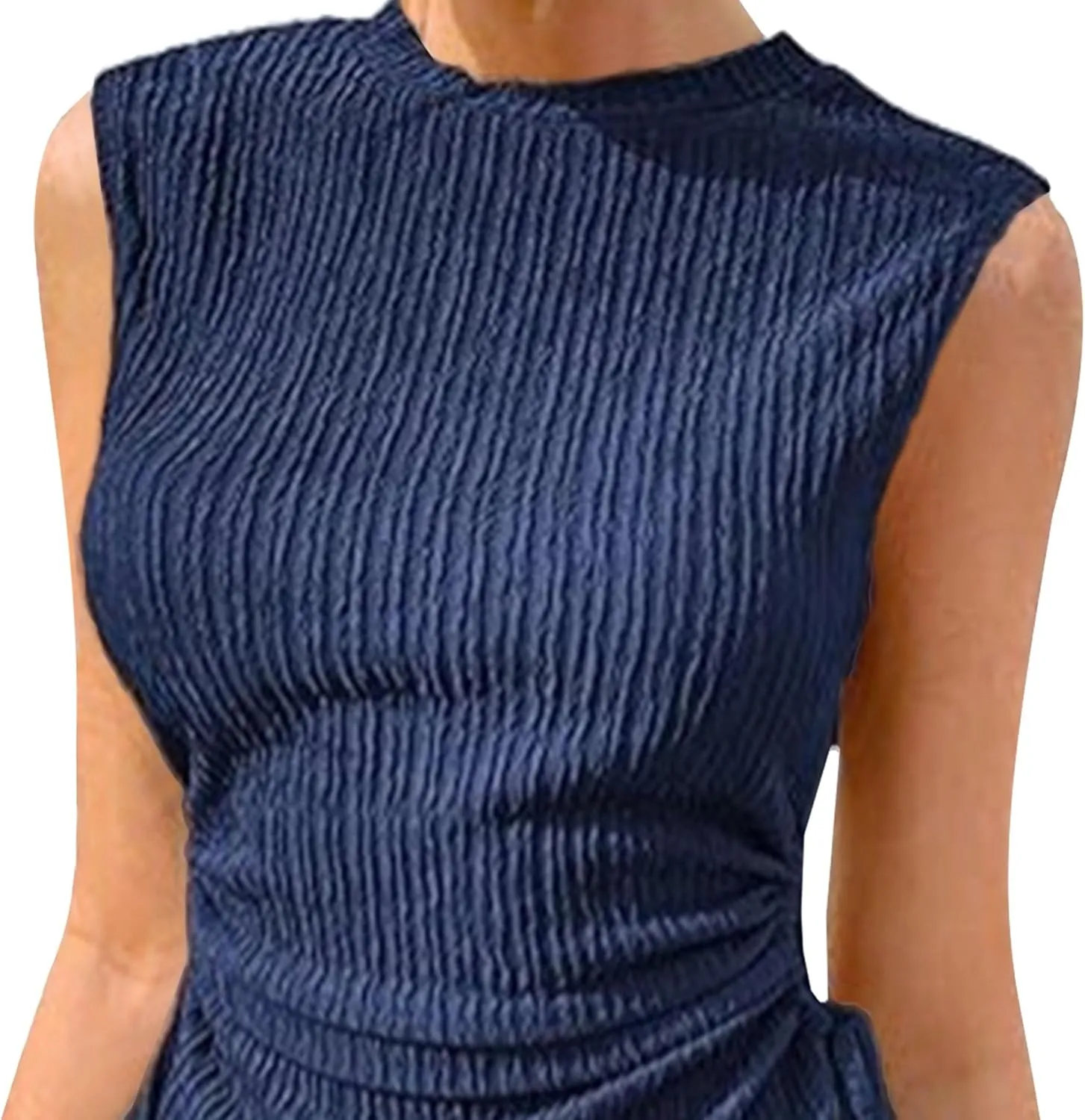 Women Summer Dresses Crewneck Sleeveless Bodycon Cut Out Mini Dress Ribbed Drawstring Ruched Wedding Guest Dress