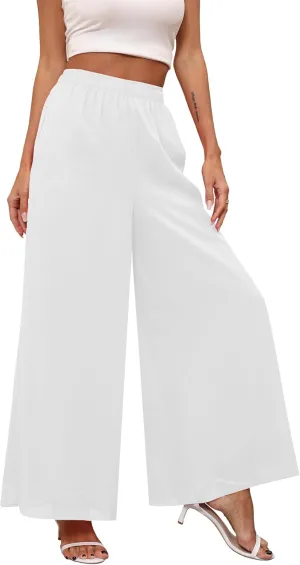 Women's Chiffon Dress Palazzo Pants Beach Wide Leg Elastic Waist Trouser Elegant Flowy High Waisted Ladies Lounge