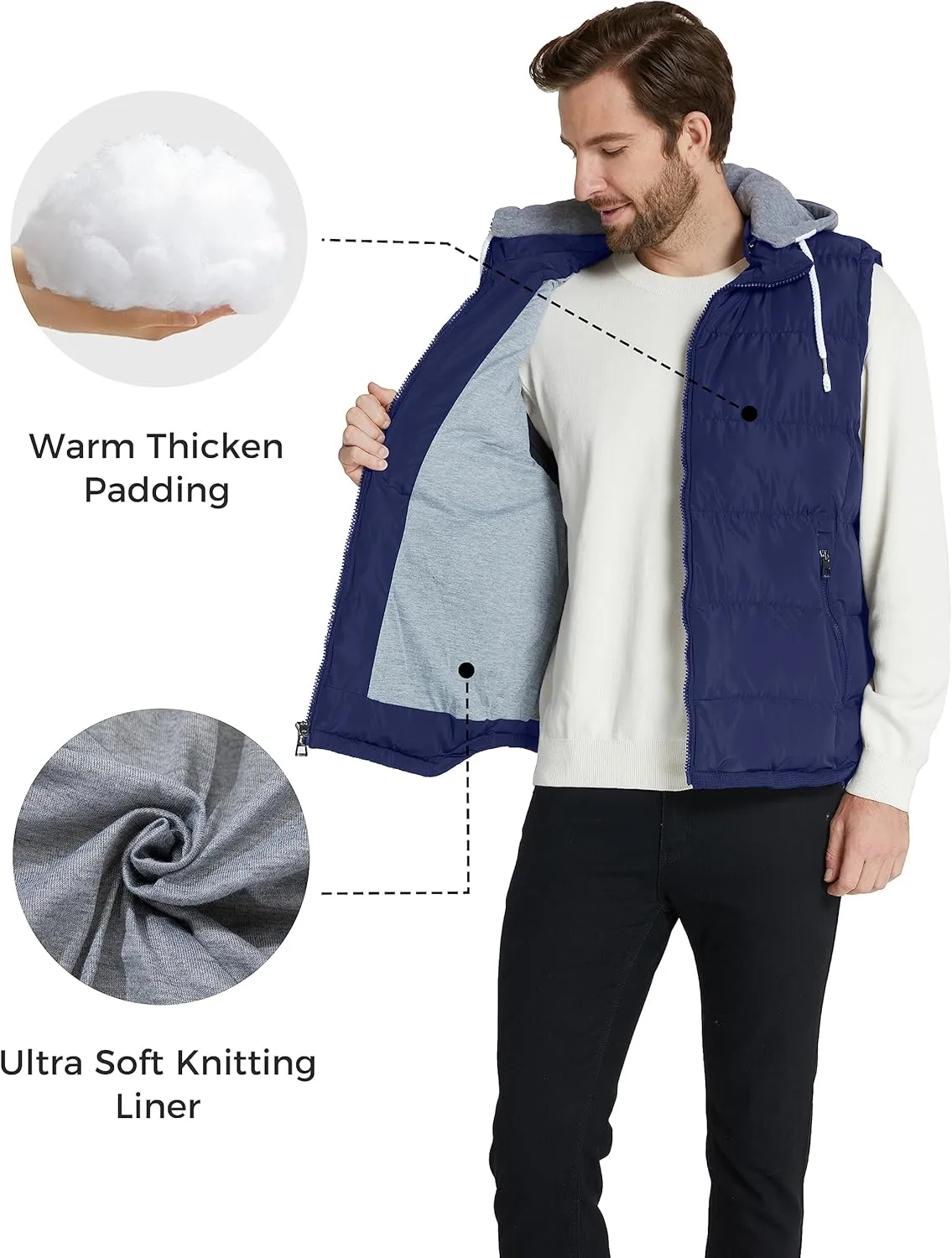 ZSHOW Men's Puffer Vest Removable Hooded Vest Outdoor Winter Vest